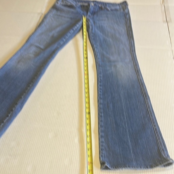 7FAM ‘A’ pocket Blue Flared Jeans w glittery back pockets zipper front size 30 - Picture 2 of 14